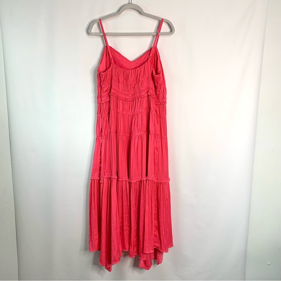 Anthropologie Ruched Tiered Midi Slip Dress Sz 16W Pink Sleeveless Asymmetrical - Picture 10 of 14